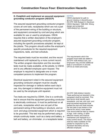 Page 29: D. Establish and implement an assured equipment grounding conductor program (AEGCP)