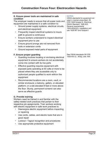 Page 30: E. Ensure power tools are maintained in safe condition