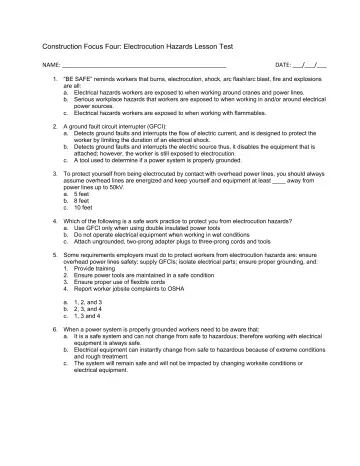 Page 37: Construction Focus Four: Electrocution Hazards Lesson Test