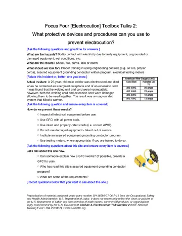 Page 80: Focus Four [Electrocution] Toolbox Talks 2: