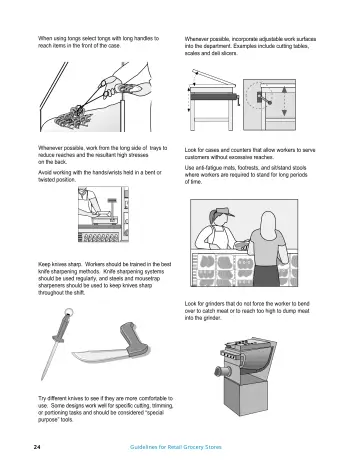 Page 25: When using tongs select tongs with long handles to reach items in the front of the case.