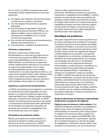 Page 11: Por lo mínimo, la OSHA recomienda que estos empleados reciban adiestramiento en las áreas…