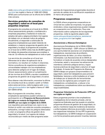 Page 38: visite www.osha.gov/dcsp/compliance_assistance/cas.html (en inglés) o llame al…