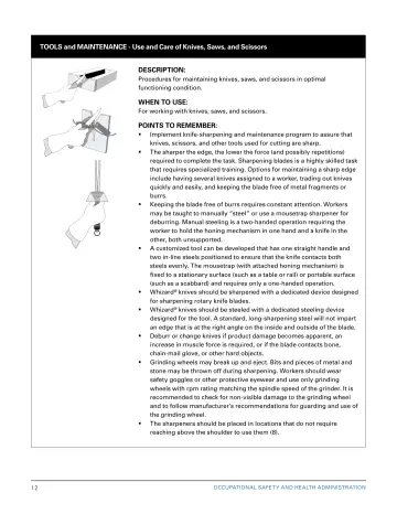 Page 18: TOOLS and MAINTENANCE - Use and Care of Knives, Saws, and Scissors