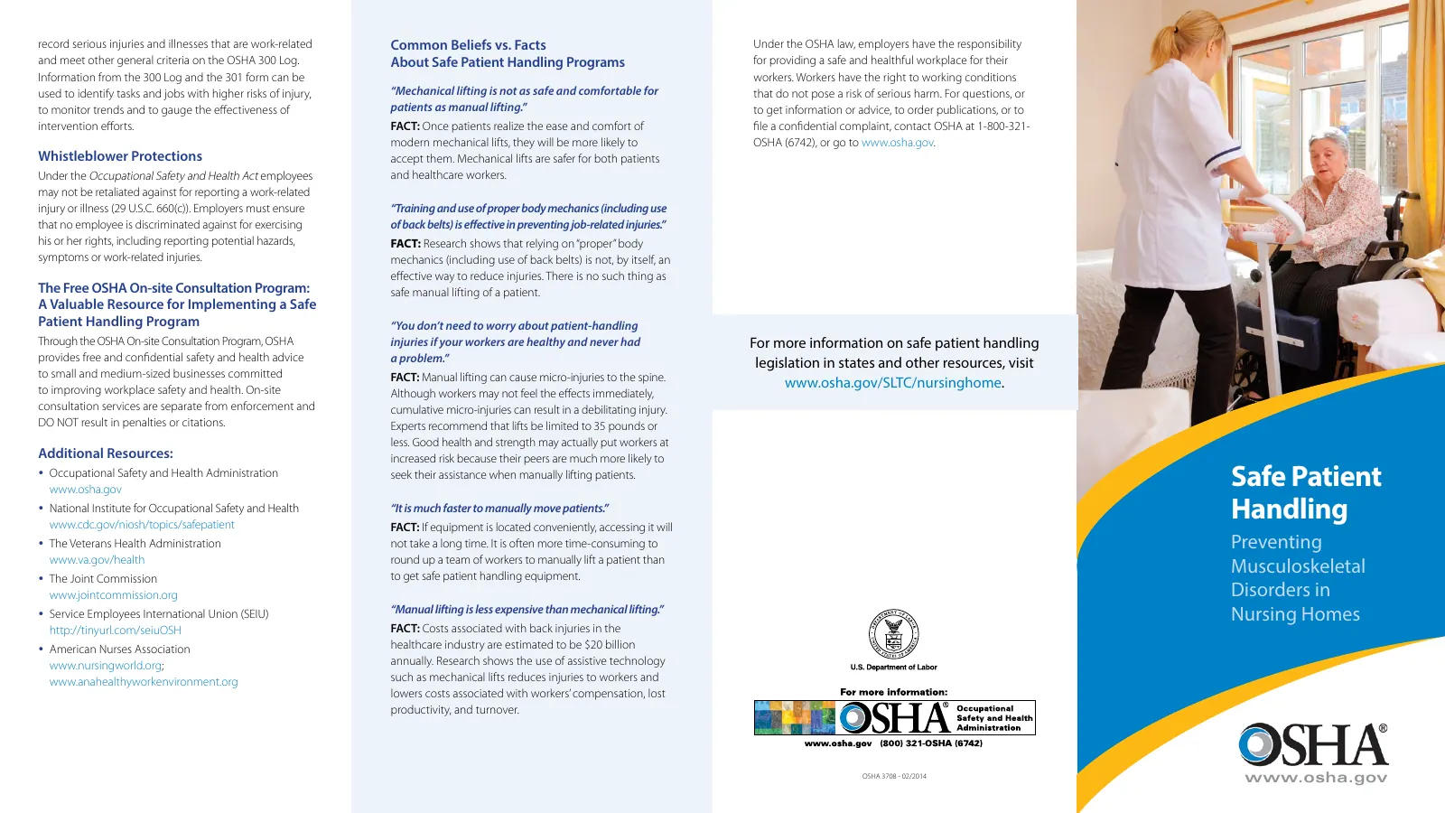 Safe Patient Handling-- Preventing Musculoskeletal Disorders in Nursing Homes (OSHA 3708), page 1: Whistleblower Protections