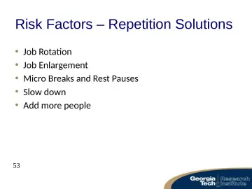 Slide 53: Risk Factors – Repetition Solutions