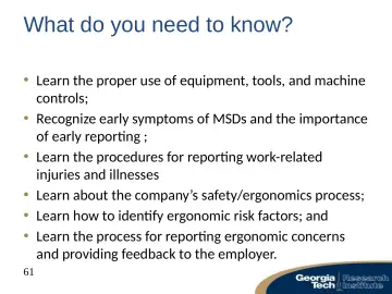 Slide 61: What do you need to know?
