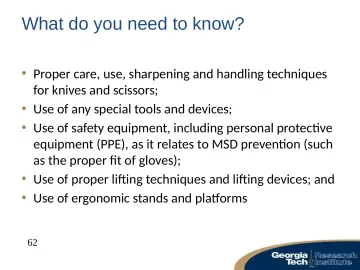 Slide 62: What do you need to know?
