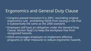 Slide 7: Ergonomics and General Duty Clause