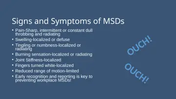 Slide 16: Signs and Symptoms of MSDs