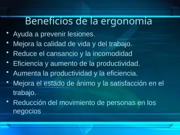 Slide 4: Beneficios de la ergonomía