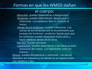 Slide 7: Formas en que los WMSD dañan el cuerpo: