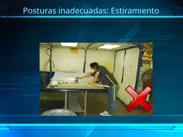 Slide 33: Posturas inadecuadas: Estiramiento