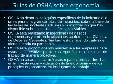 Slide 54: Guías de OSHA sobre ergonomía