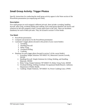 Page 33: Small Group Activity: Trigger Photos
