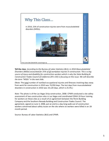Page 41: Tell the class: According to the Bureau of Labor Statistics (BLS), in 2010 Musculoskeletal…