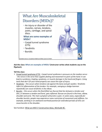 Page 42: Ask the class: What are examples of MSDs? (Instructor writes what students say on the…