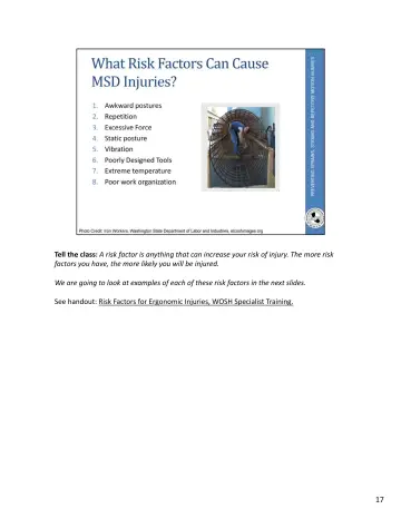 Page 53: Tell the class: A risk factor is anything that can increase your risk of injury. …