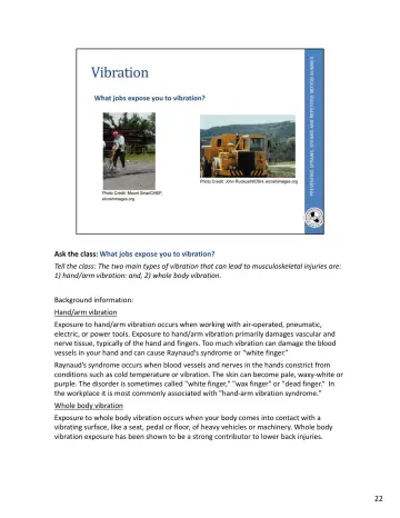 Page 58: Ask the class: What jobs expose you to vibration?