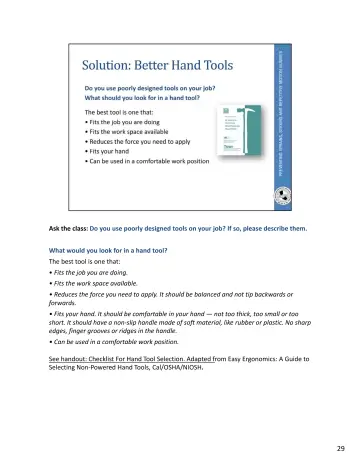 Page 65: Ask the class: Do you use poorly designed tools on your job? If so, please describe them.