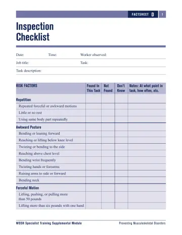 Page 125: Inspection Checklist