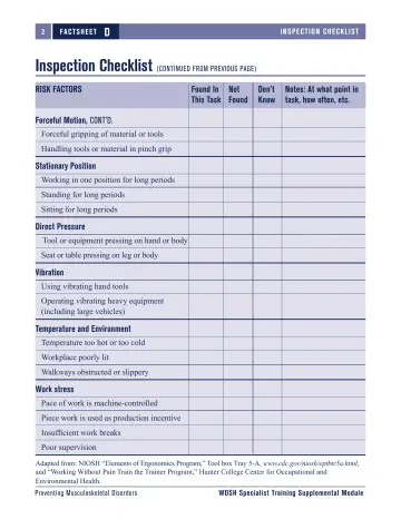 Page 126: Inspection Checklist (CONTINUED FROM PREVIOUS PAGE)