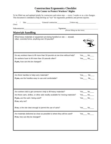 Page 127: Construction Ergonomics Checklist