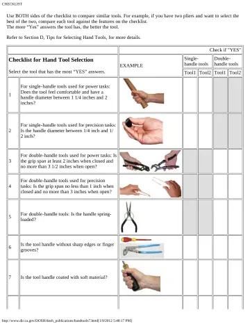 Page 133: Checklist for Hand Tool Selection