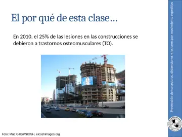 Slide 5: Prevención de torceduras, distensiones y lesiones por movimiento repetitivo