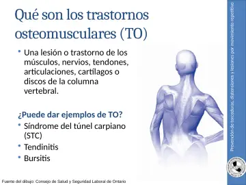 Slide 6: Prevención de torceduras, distensiones y lesiones por movimiento repetitivo