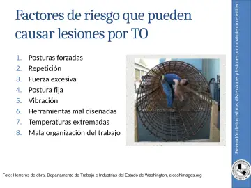 Slide 17: Prevención de torceduras, distensiones y lesiones por movimiento repetitivo