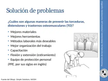 Slide 27: Prevención de torceduras, distensiones y lesiones por movimiento repetitivo