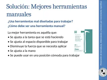 Slide 29: Prevención de torceduras, distensiones y lesiones por movimiento repetitivo