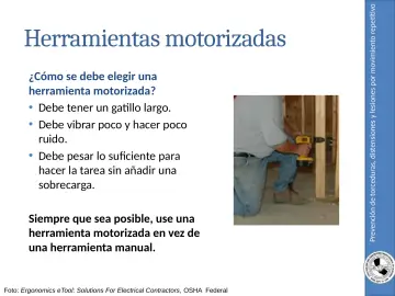 Slide 30: Prevención de torceduras, distensiones y lesiones por movimiento repetitivo