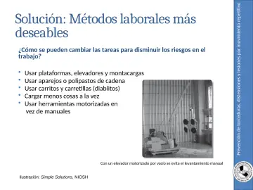 Slide 31: Prevención de torceduras, distensiones y lesiones por movimiento repetitivo