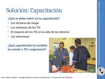 Slide 33: Prevención de torceduras, distensiones y lesiones por movimiento repetitivo