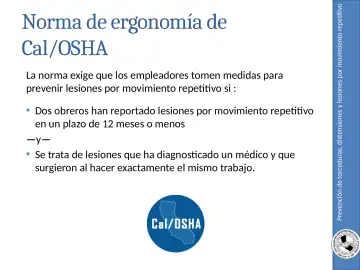 Slide 49: Prevención de torceduras, distensiones y lesiones por movimiento repetitivo