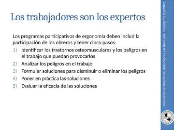 Slide 51: Prevención de torceduras, distensiones y lesiones por movimiento repetitivo