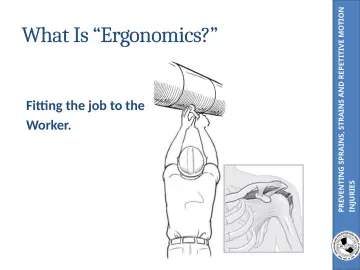 Slide 12: PREVENTING SPRAINS, STRAINS AND REPETITIVE MOTION