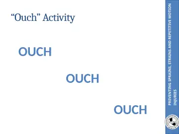 Slide 16: PREVENTING SPRAINS, STRAINS AND REPETITIVE MOTION