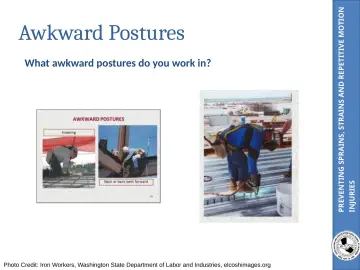 Slide 18: PREVENTING SPRAINS, STRAINS AND REPETITIVE MOTION
