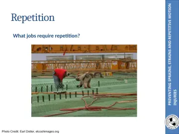 Slide 19: PREVENTING SPRAINS, STRAINS AND REPETITIVE MOTION