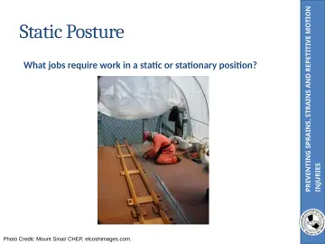 Slide 21: PREVENTING SPRAINS, STRAINS AND REPETITIVE MOTION