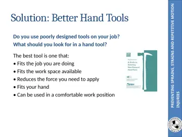 Slide 29: PREVENTING SPRAINS, STRAINS AND REPETITIVE MOTION