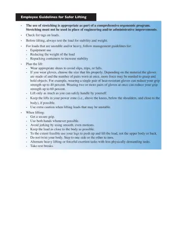 Page 19: Employee Guidelines for Safer Lifting