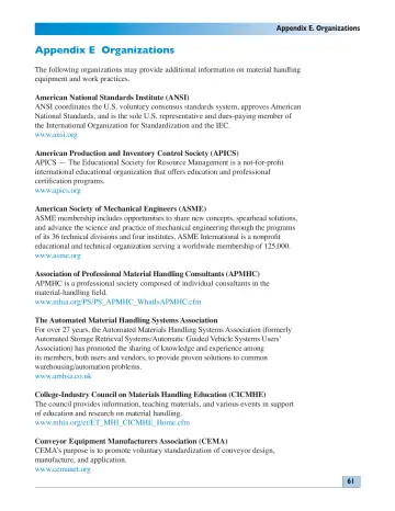 Page 61: Appendix E Organizations