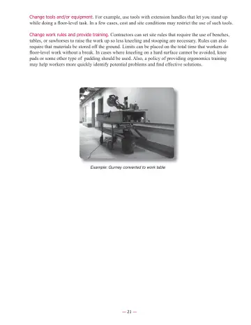 Page 23: Change tools and/or equipment. For example, use tools with extension handles that let you…