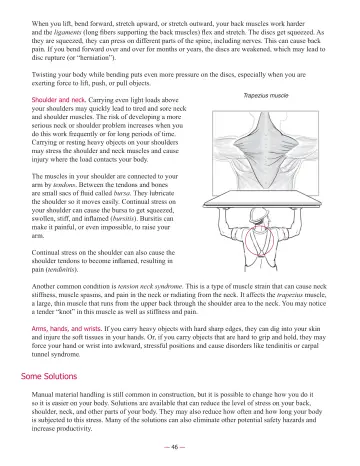 Page 48: When you lift, bend forward, stretch upward, or stretch outward, your back muscles work…