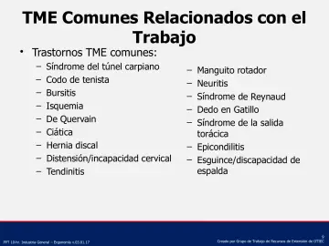 Slide 9: TME Comunes Relacionados con el Trabajo
