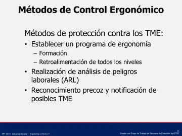 Slide 16: Métodos de Control Ergonómico